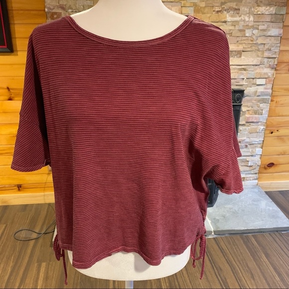 Lucky Brand Tops - Lucky Brand | Red L Striped CottonTop Lace Up Side Blouse Pullover Tee